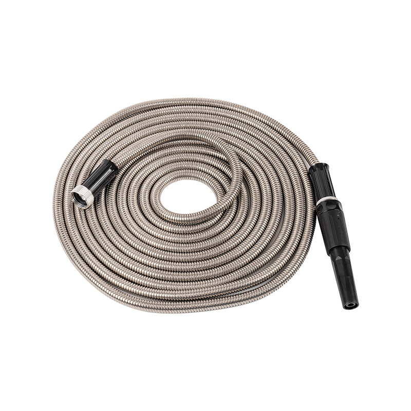 Extra long double buckle stainless steel metal hose sprinkler head garden watering silver hose
